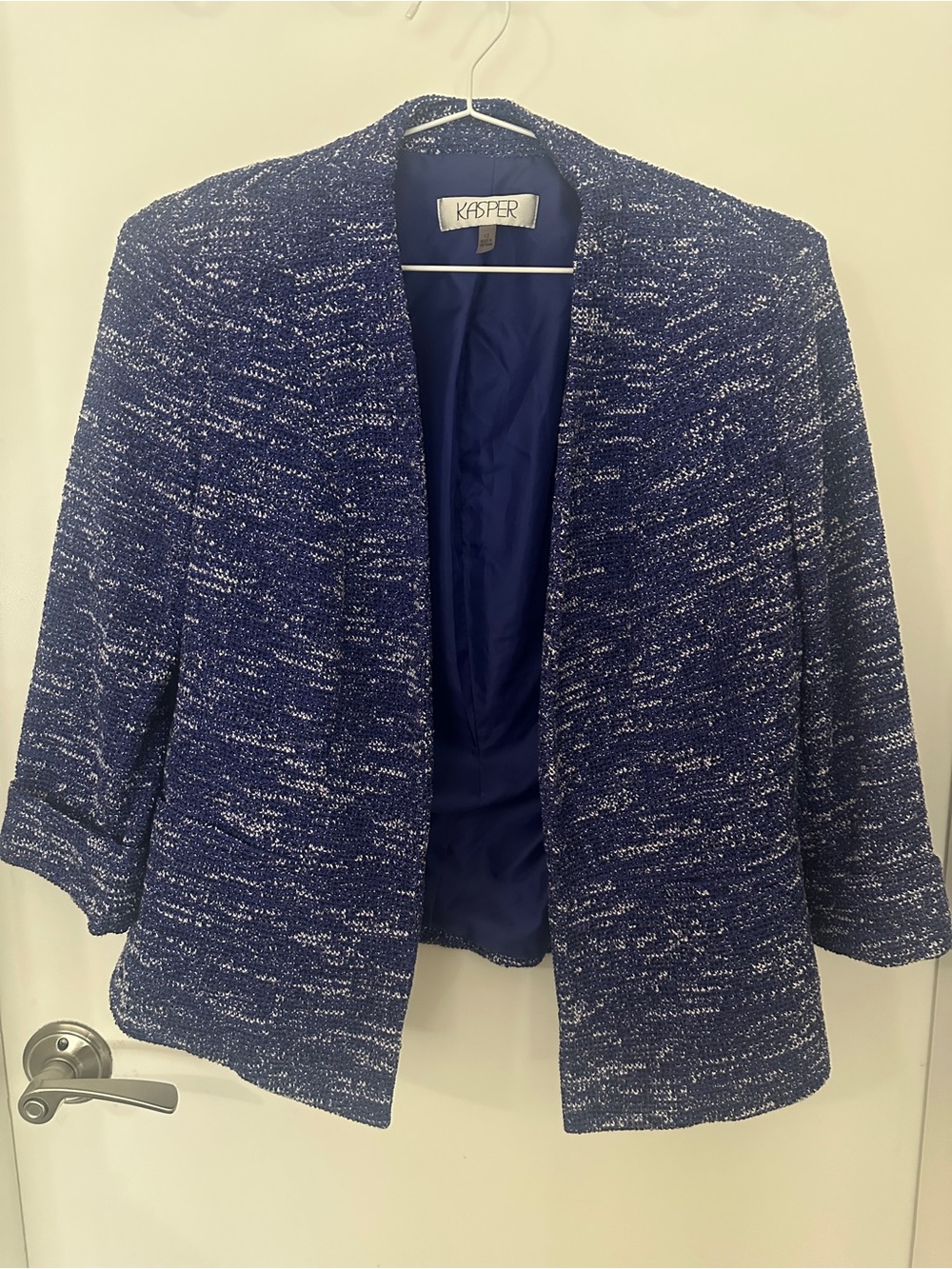 Kasper Blue/Purple + White Bouclé Cropped Blazer Size 12 Fully Lined Jacket